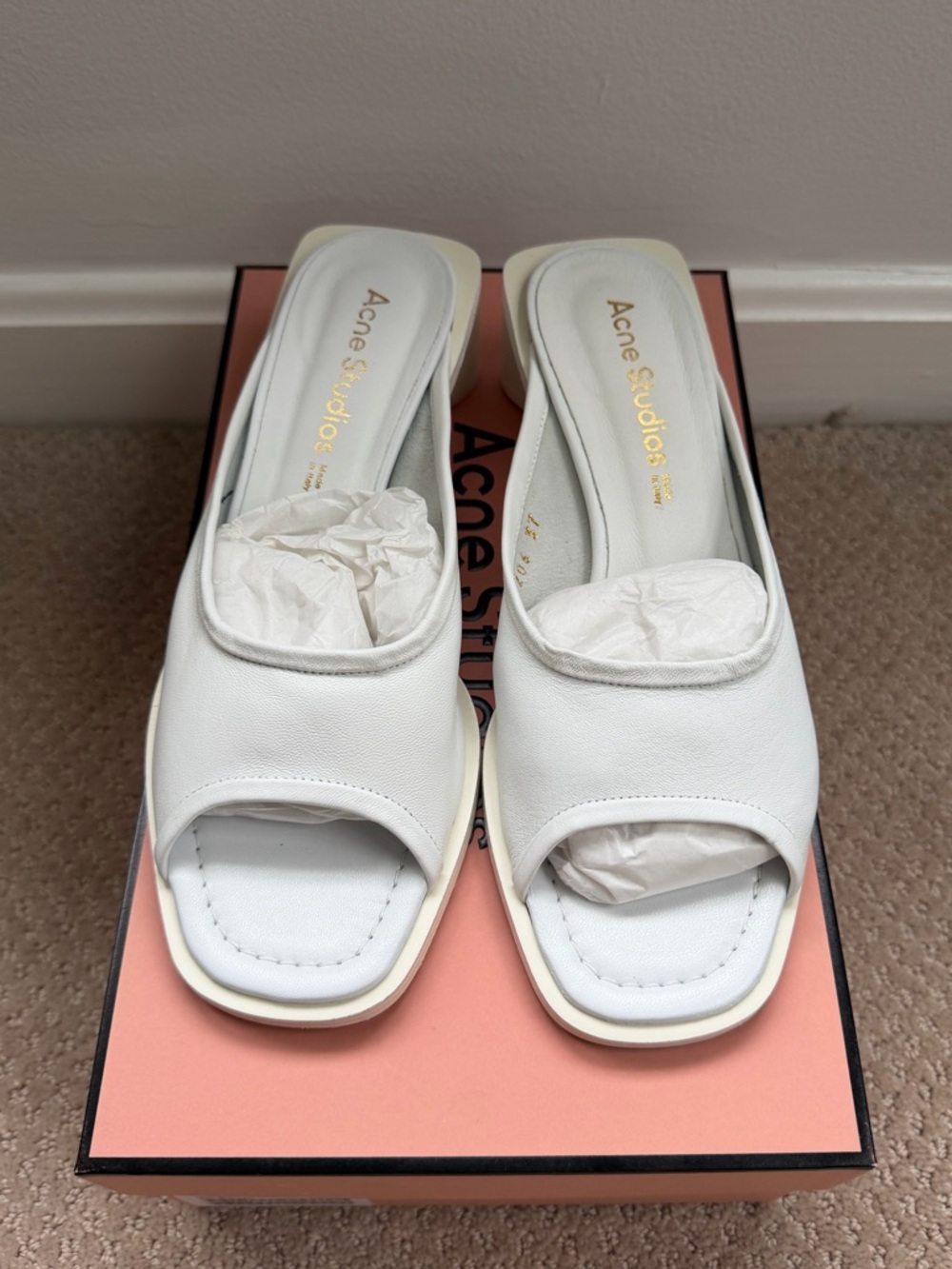 Acne Studios White Open-Toe Leather Slide Mule
